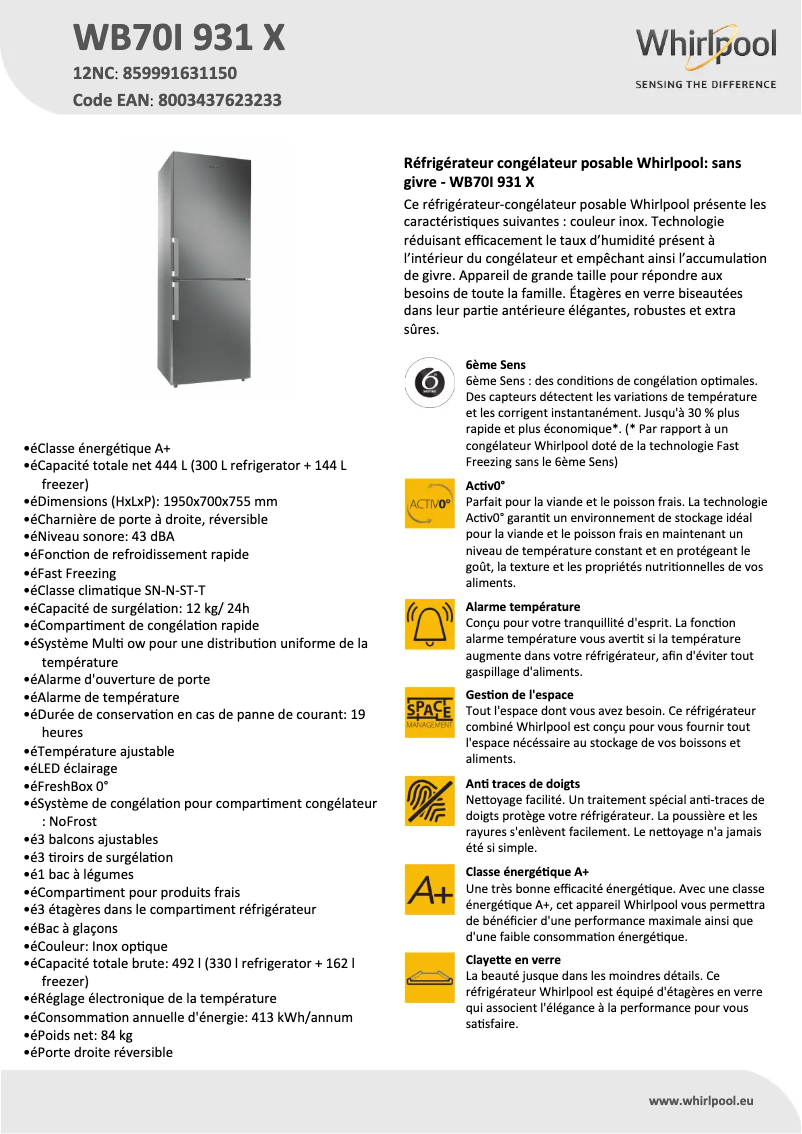 Image de la première page du manuel de l'appareil WB70I 931 X