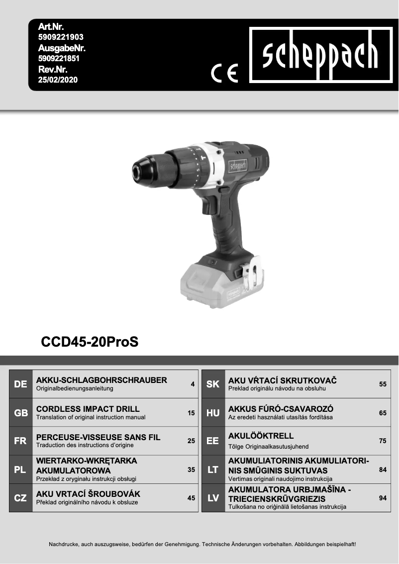 Página 1 del manual Manual de usuario Scheppach CCD45-20ProS