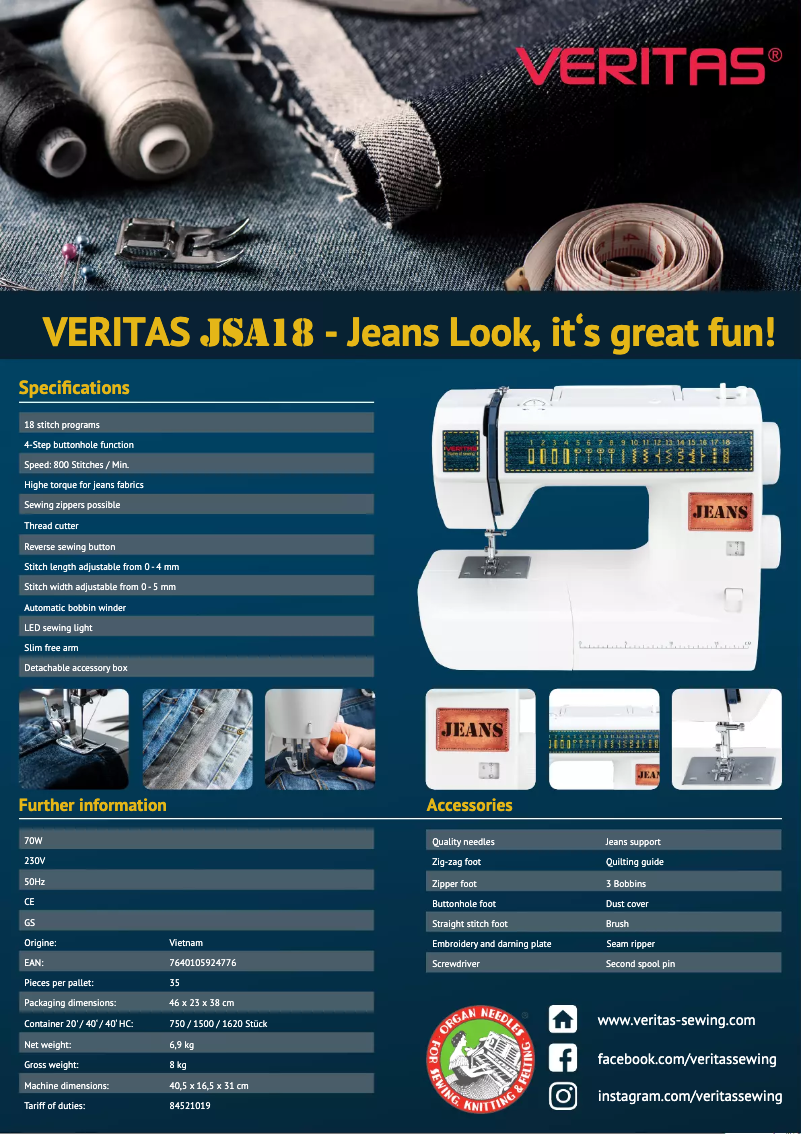 Page n°1 - Fiche technique Veritas JSA18