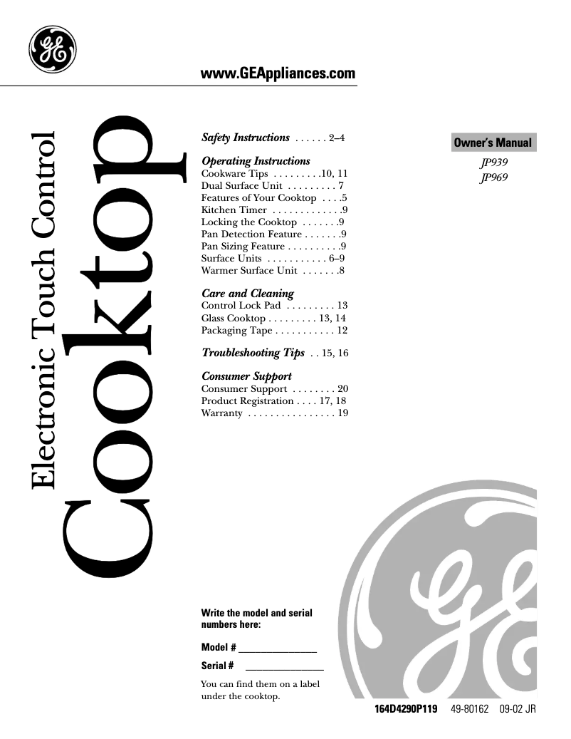 Imagen de la primera página del manual del dispositivo Profile JP969CHCC