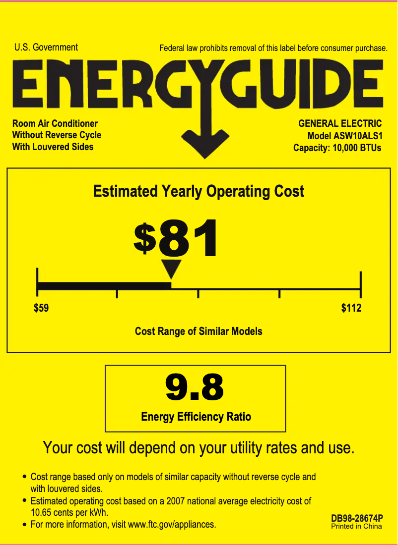 Page n°1 - Label énergétique GE ASW10AL