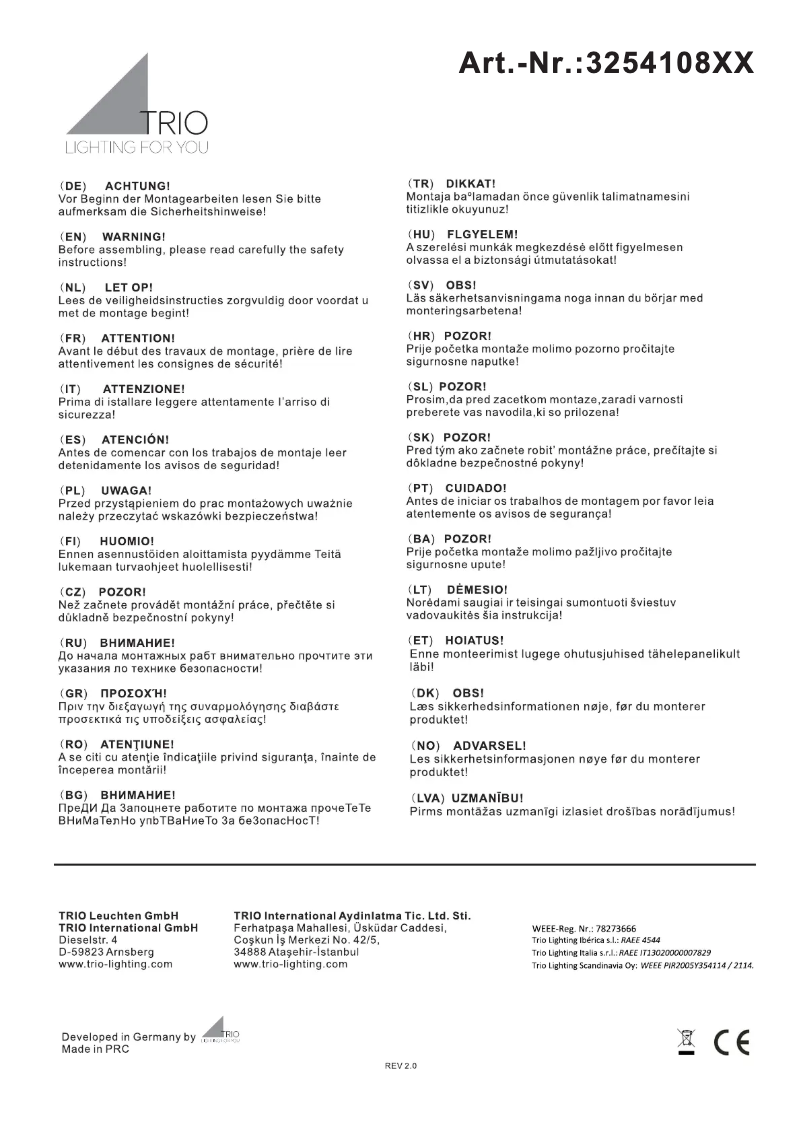 Page 1 de la notice Manuel utilisateur Trio Lighting Leicester 325410807