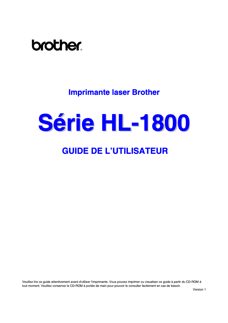 Page n°1 - Manuel utilisateur Brother HL-1870N