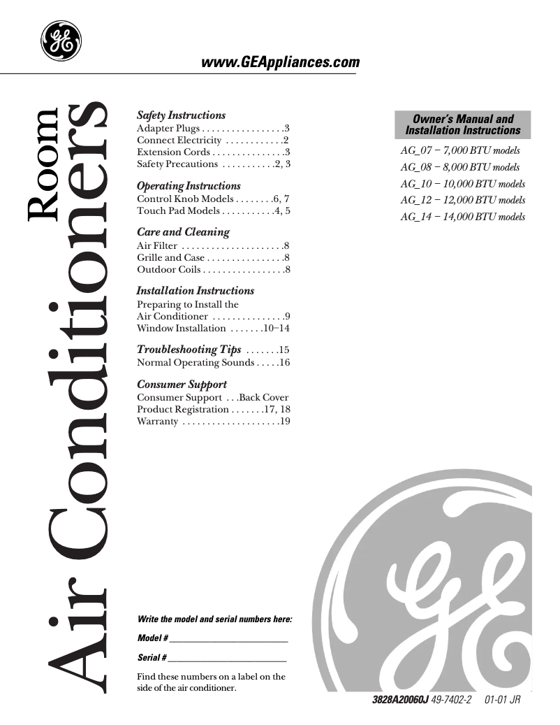 Page n°1 - Guide d'installation GE AGP08FA