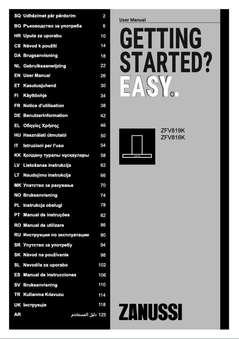 Page 1 de la notice Manuel utilisateur Zanussi ZFV819K
