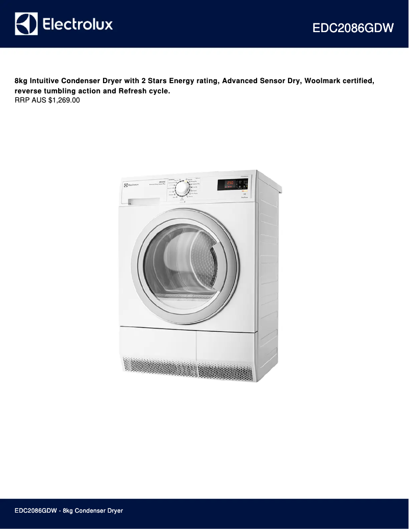 Página 1 del manual Ficha técnica Electrolux EDC2086GDW