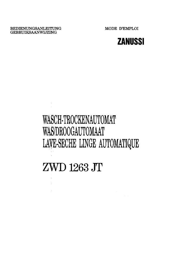 Page n°1 - Manuel utilisateur Zanussi ZWD 1263JT