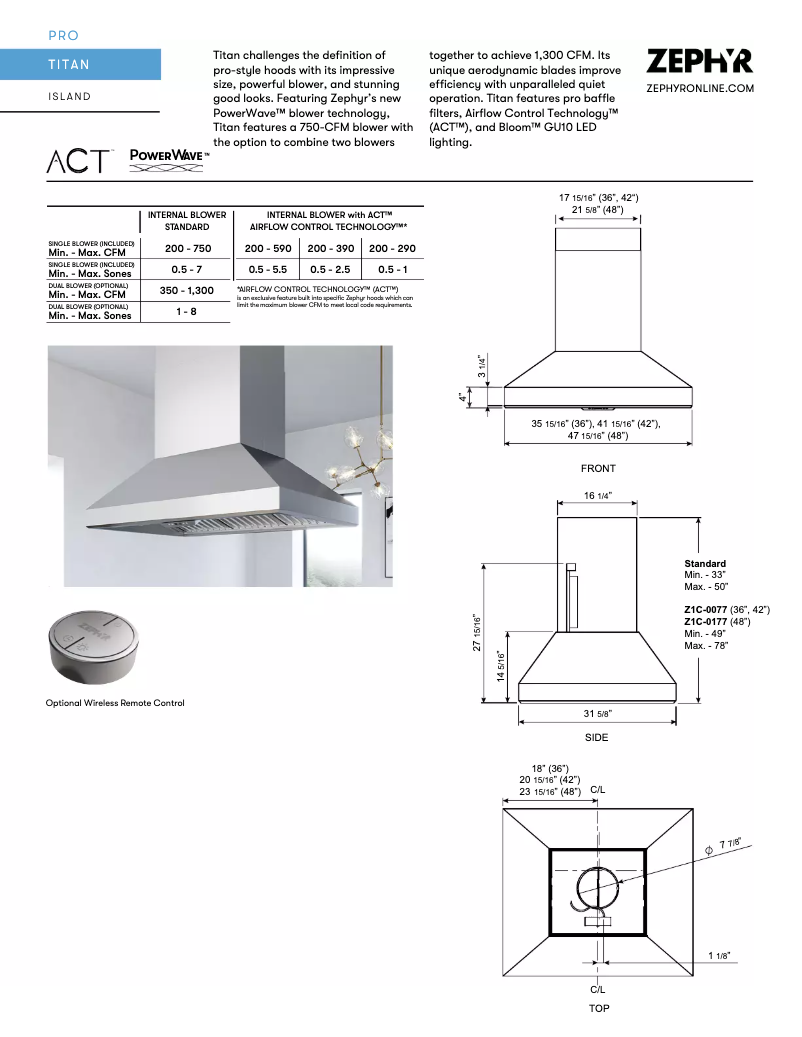 Page 1 de la notice Fiche technique Zephyr AK7748AS