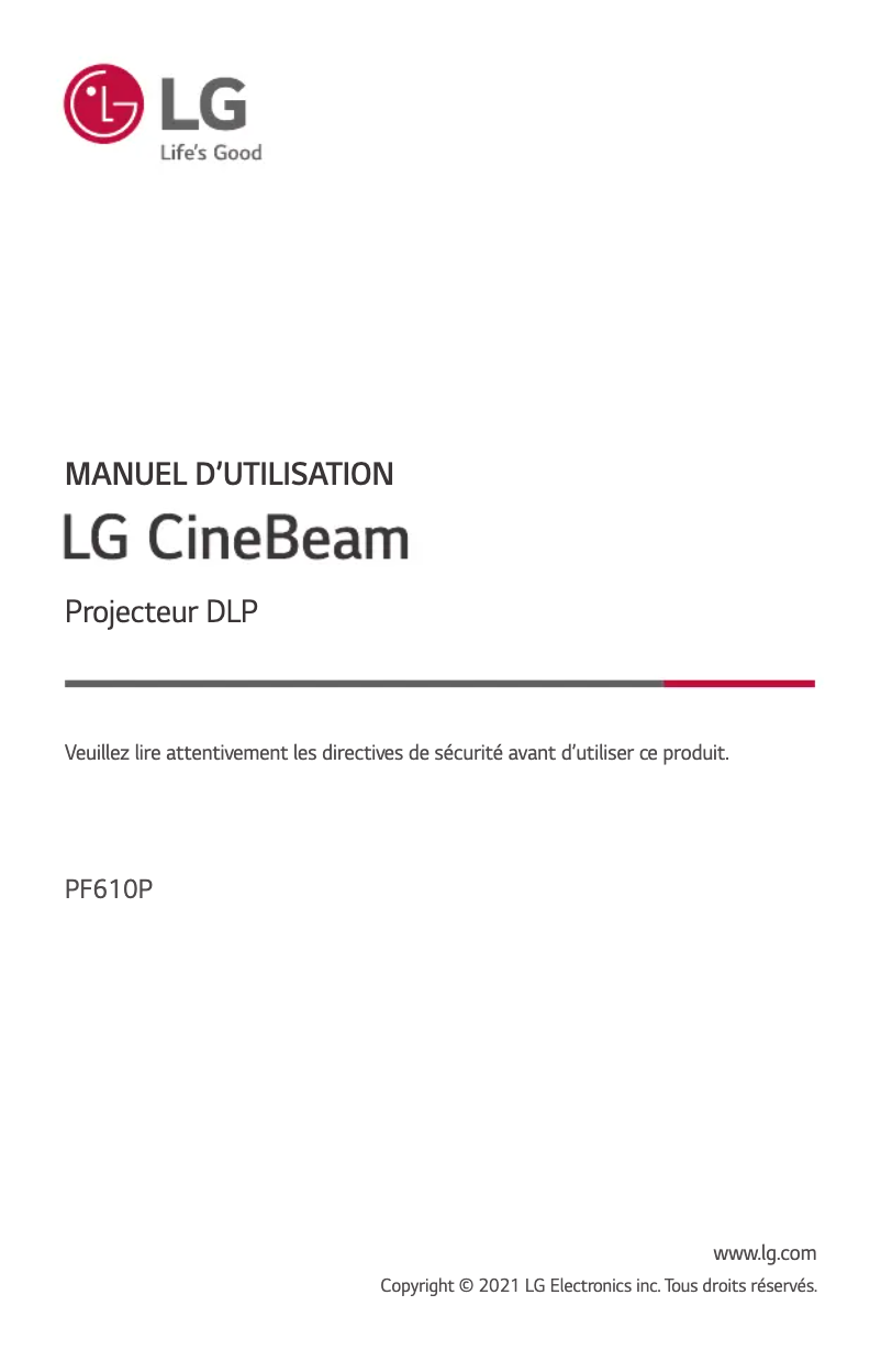 Image de la première page du manuel de l'appareil CineBeam PF610P