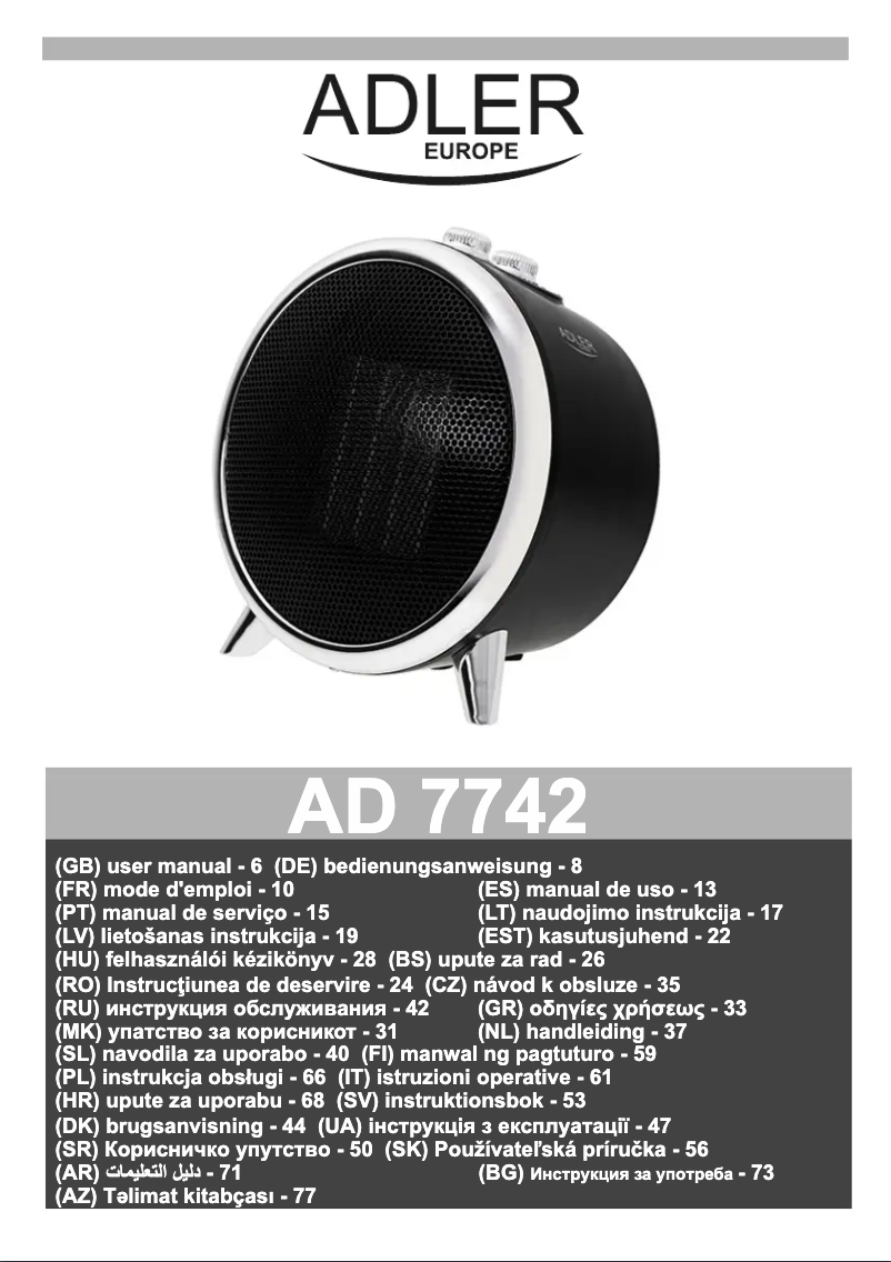 Page n°1 - Manuel utilisateur Adler AD 7742