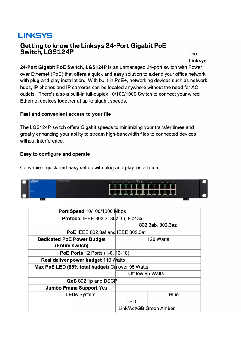 Página 1 del manual Manual de usuario Linksys LGS124P