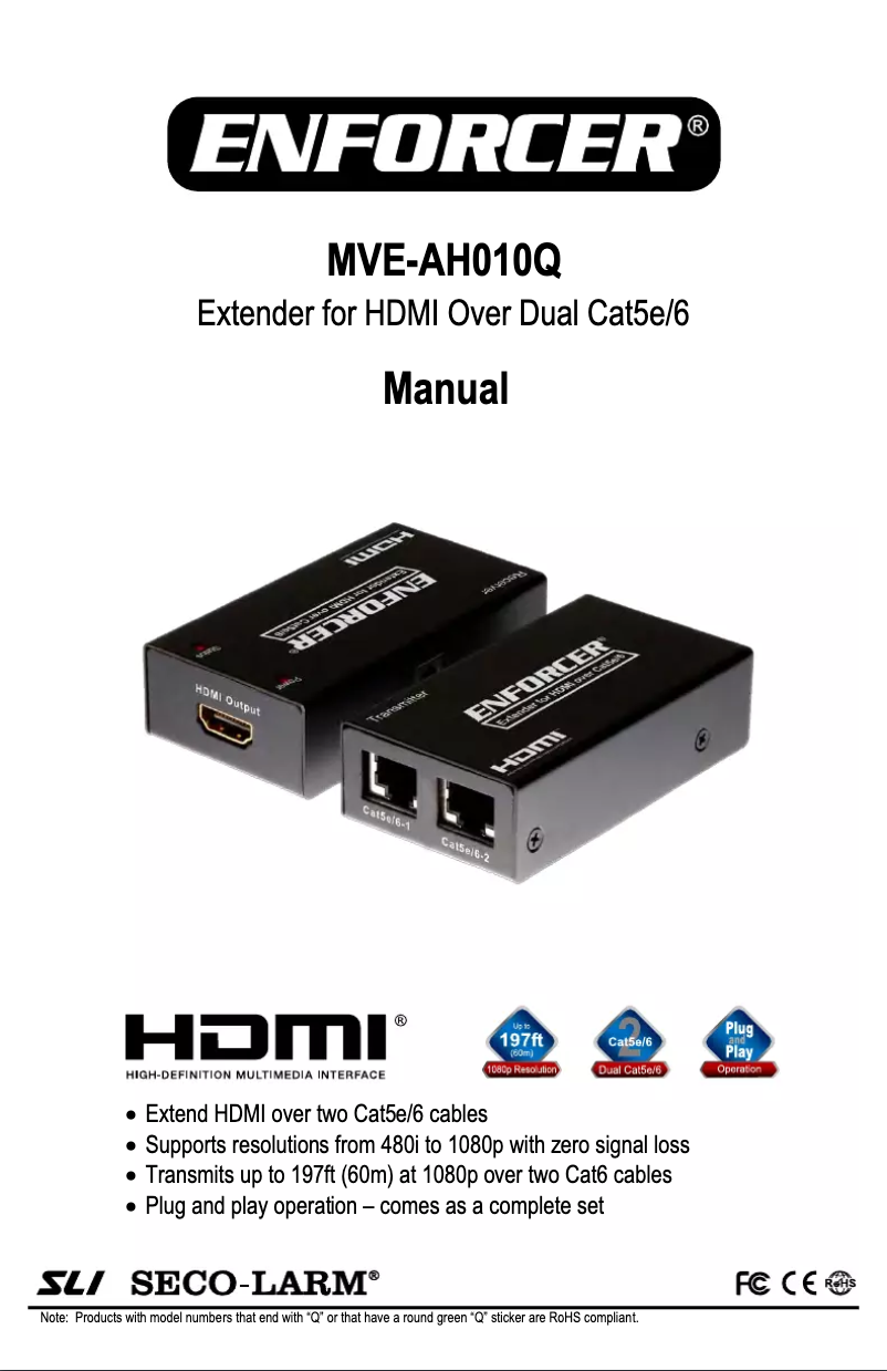 Page 1 de la notice Manuel utilisateur Seco-Larm MVE-AH010Q