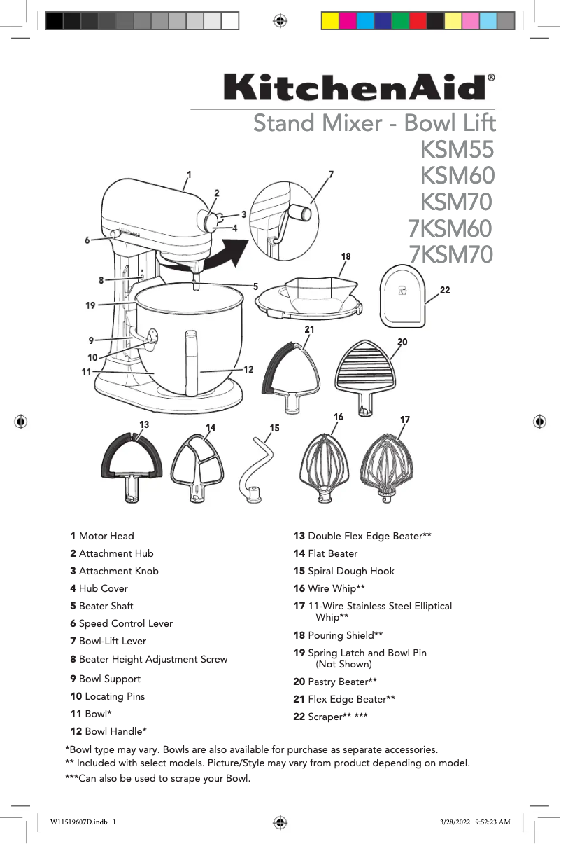 Page 1 de la notice Manuel utilisateur KitchenAid KSM70