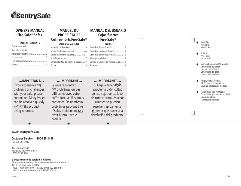 Page 1 de la notice Manuel utilisateur SentrySafe MS3607