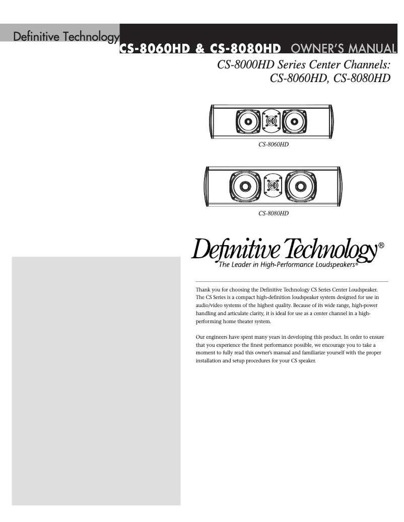 Page n°1 - Manuel utilisateur Definitive Technology CS-8080HD