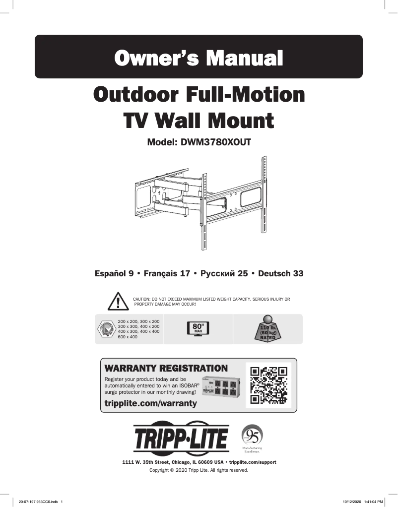 Page 1 of the manual User Manual Tripp Lite DWM3780XOUT