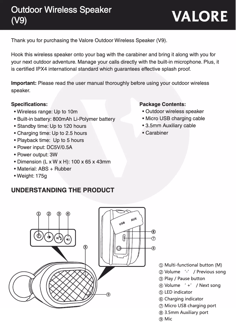 Image de la première page du manuel de l'appareil V9