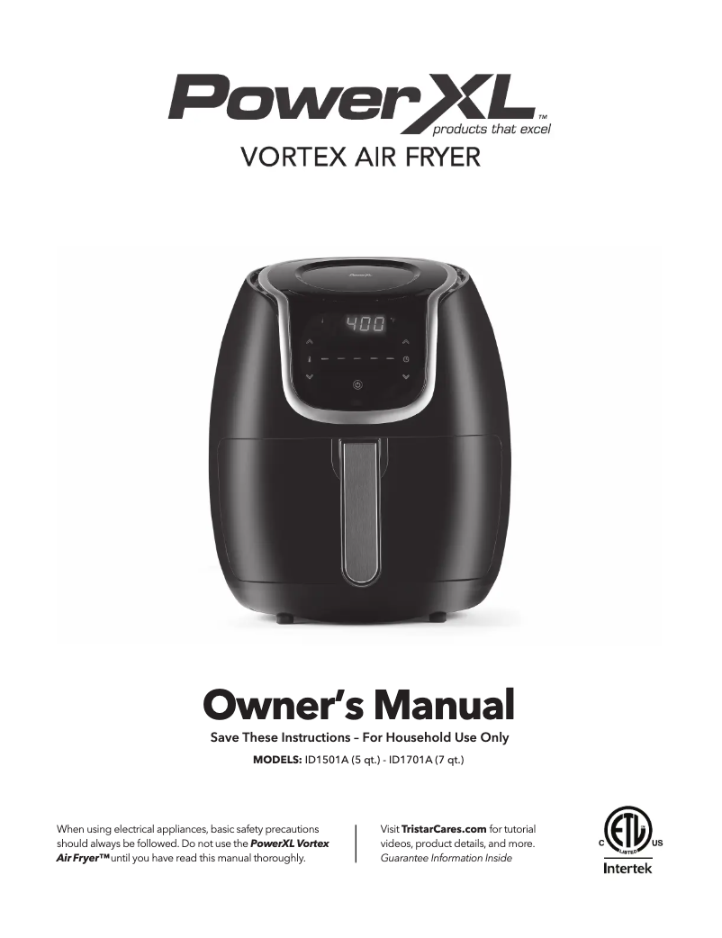 Page n°1 - Manuel utilisateur PowerXL Vortex Air Fryer ID1701A