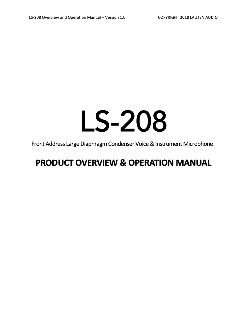 Page n°1 - Manuel utilisateur Lauten Audio LS-208