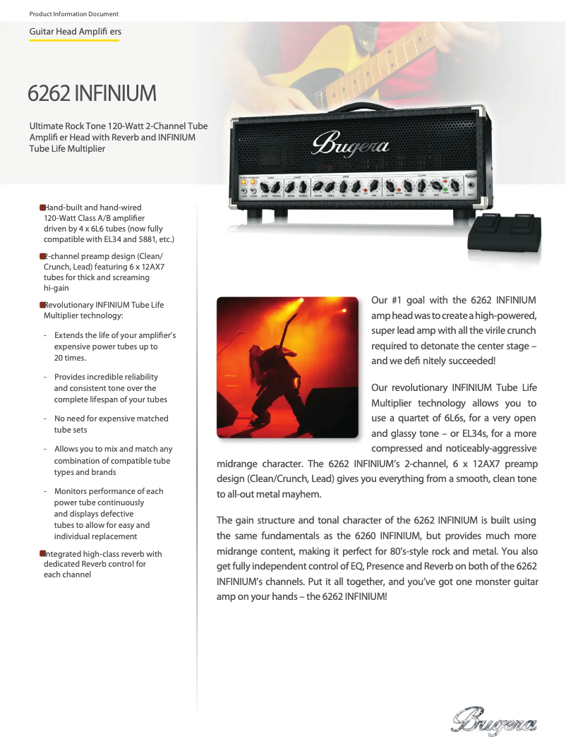 Page 1 de la notice Fiche technique Bugera 6262 Infinium