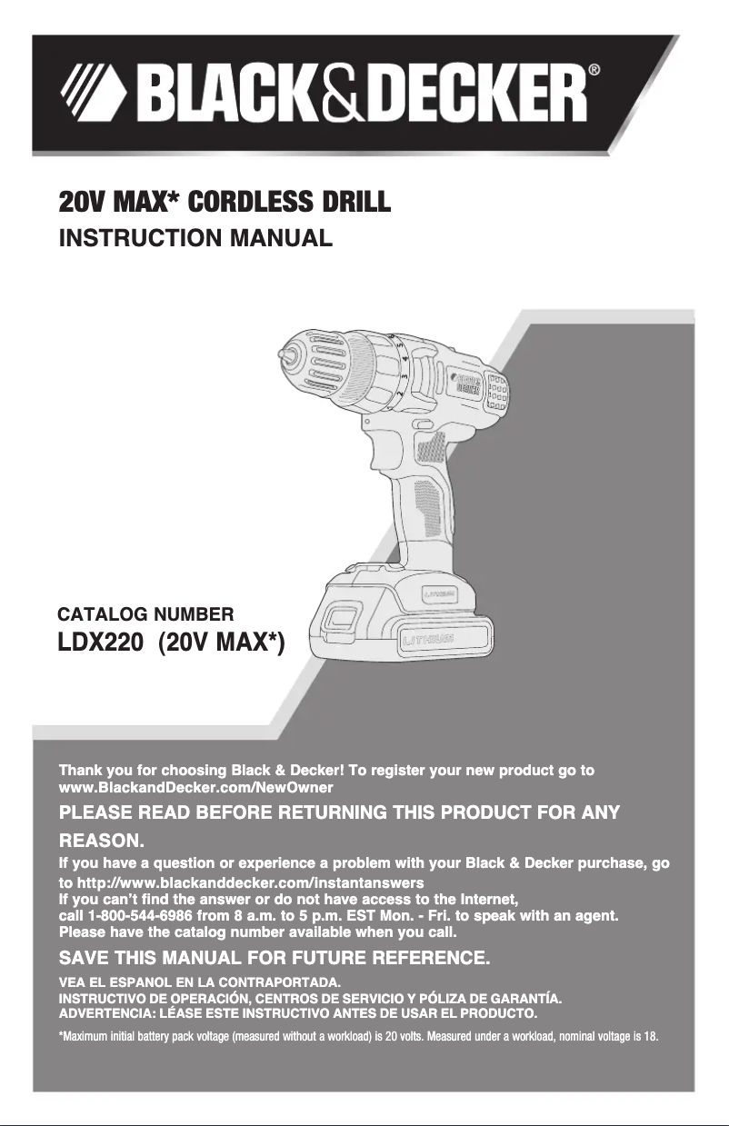 Page 1 de la notice Manuel utilisateur Black & Decker LDX220