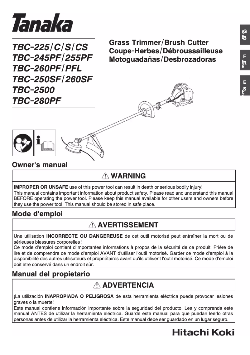 Page n°1 - Manuel utilisateur Tanaka TBC-225