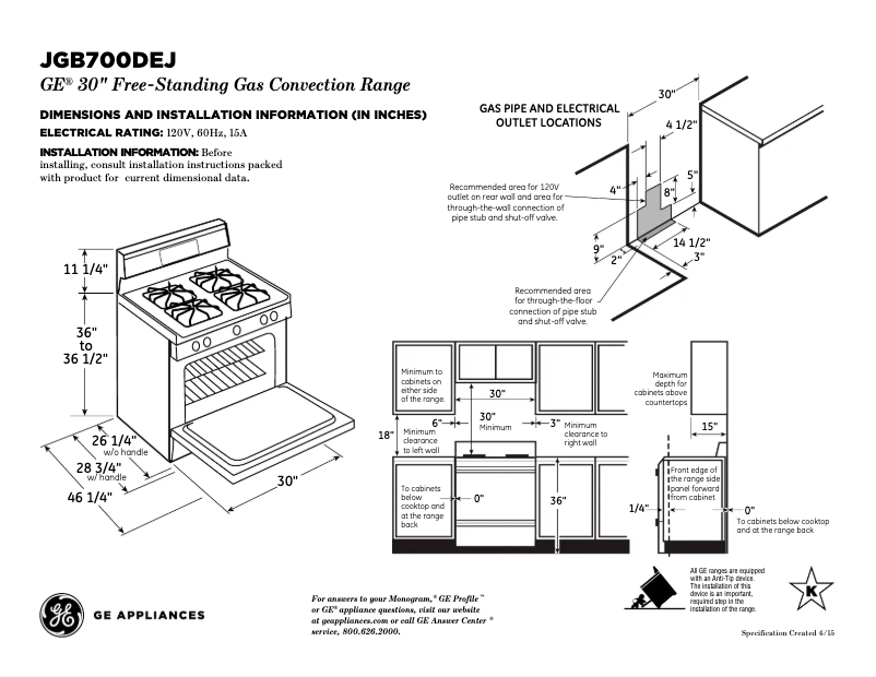 Page 1 of the manual Technical Sheet GE JGB700FEJDS