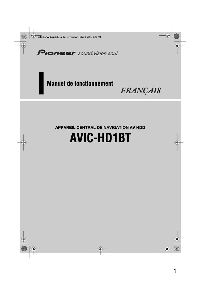 Image de la première page du manuel de l'appareil AVIC-HD1BT
