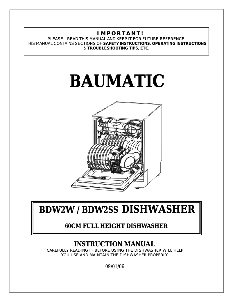 Page 1 de la notice Manuel utilisateur Baumatic BDW2W