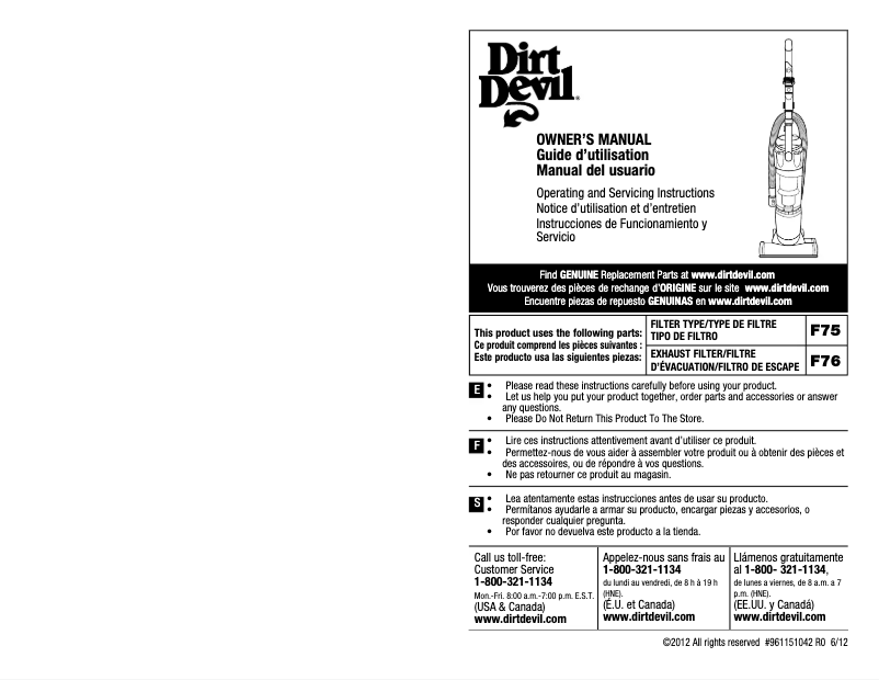 Página 1 del manual Manual de usuario Dirt Devil Swerve Multi-Cyclonic