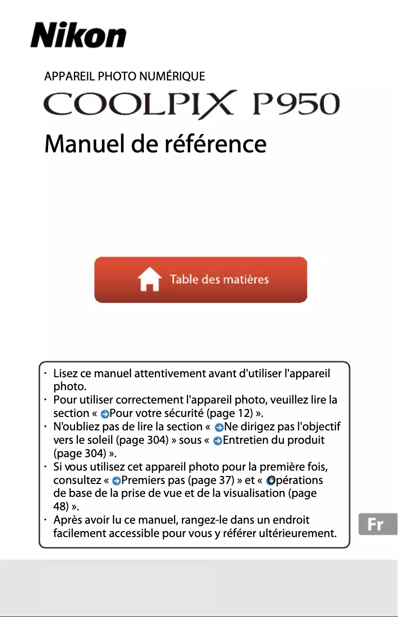 Image de la première page du manuel de l'appareil Coolpix P950