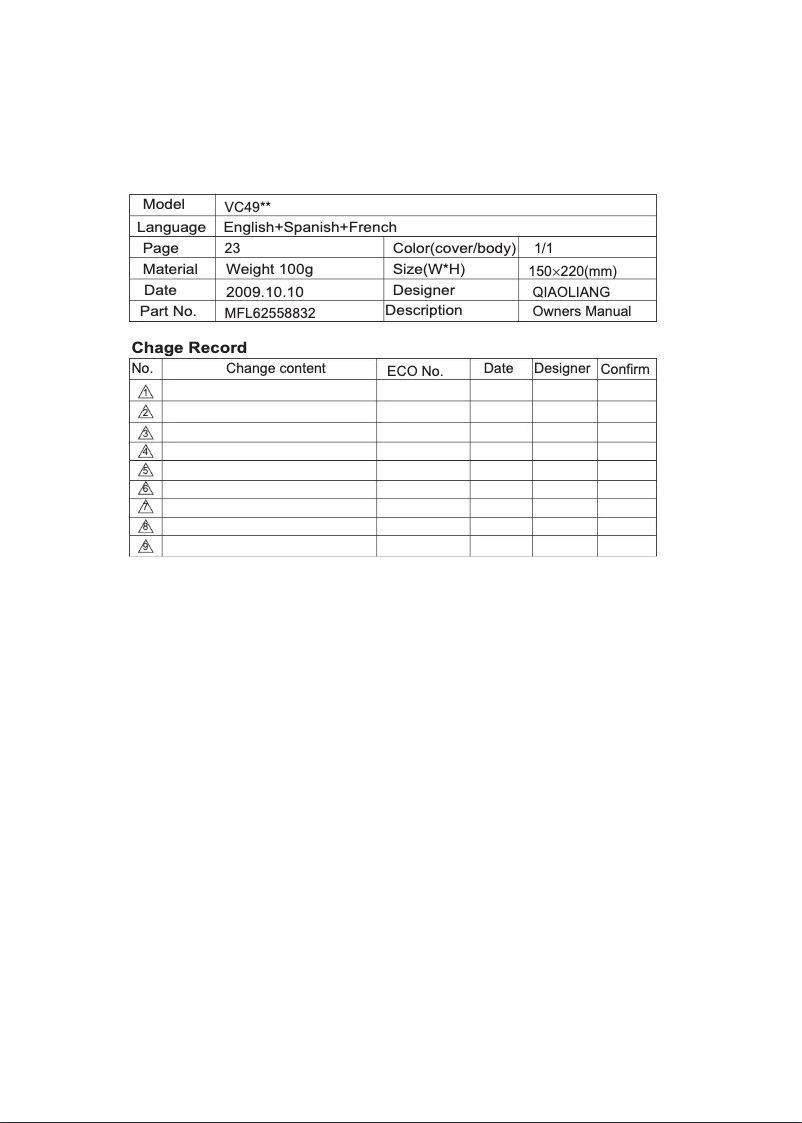 Page 1 de la notice Manuel utilisateur LG VC4918NNTQ