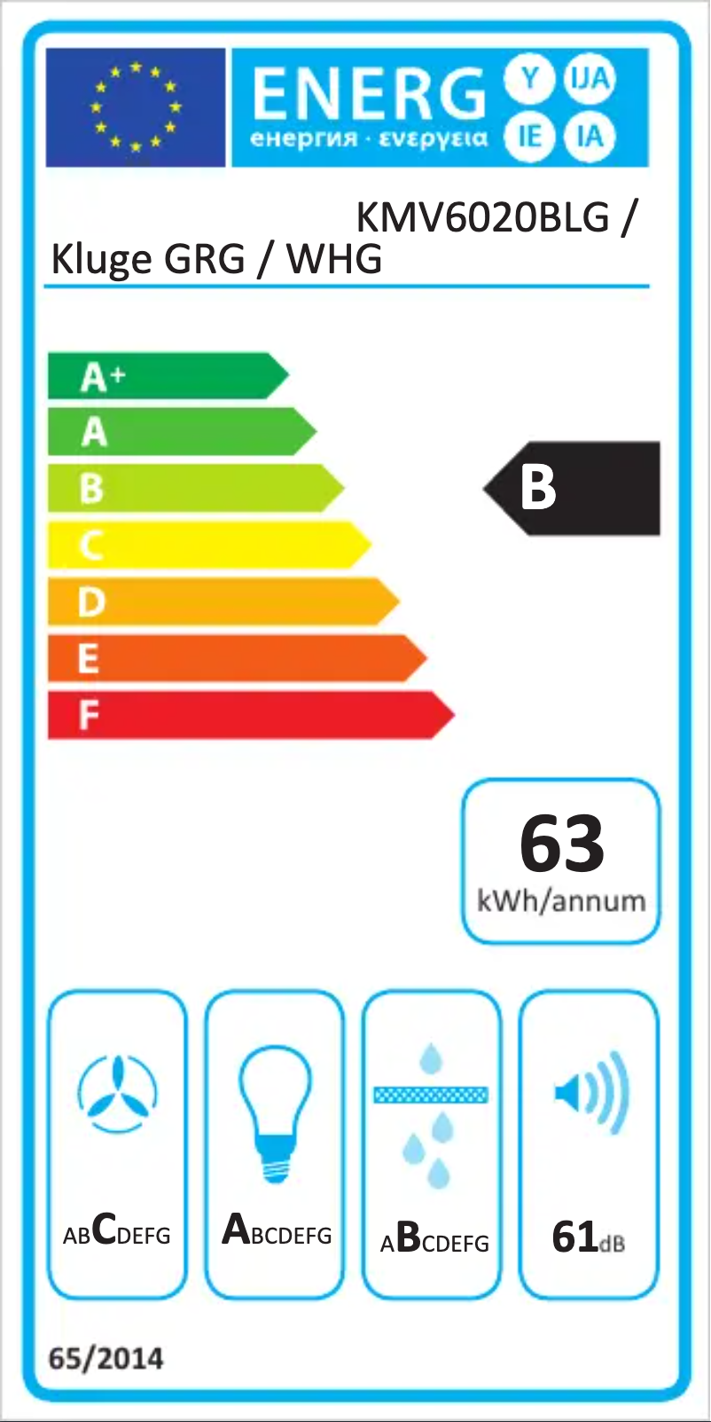 Page 1 de la notice Label énergétique Kluge KMV6020WHG