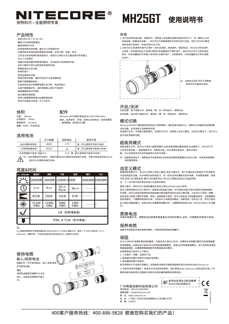 Page n°1 - Manuel utilisateur Nitecore MH25GT