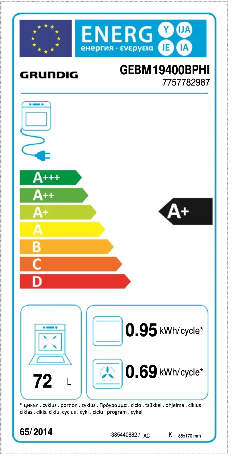 Page 1 de la notice Label énergétique Grundig GEBM 19400 BPHI