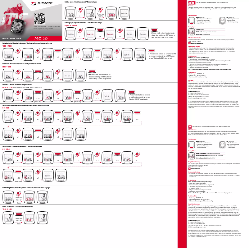Page 1 de la notice Manuel utilisateur Sigma MC 10