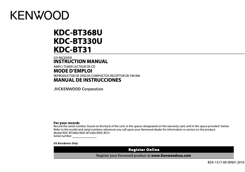 Página 1 del manual Manual de usuario Kenwood KDC-BT368U