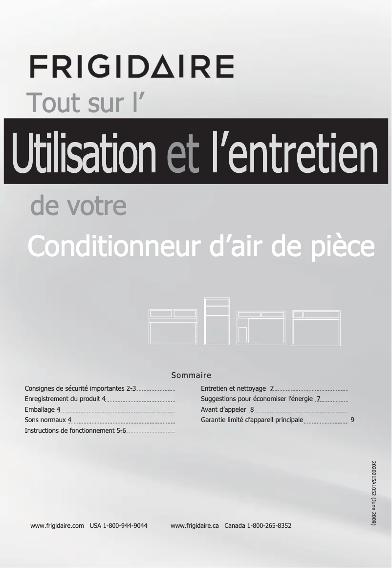Page 1 de la notice Manuel utilisateur Frigidaire FFRA1011Q1