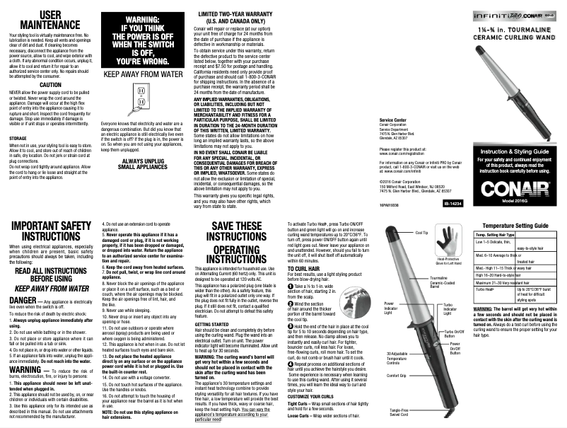 Image de la première page du manuel de l'appareil 2016NR