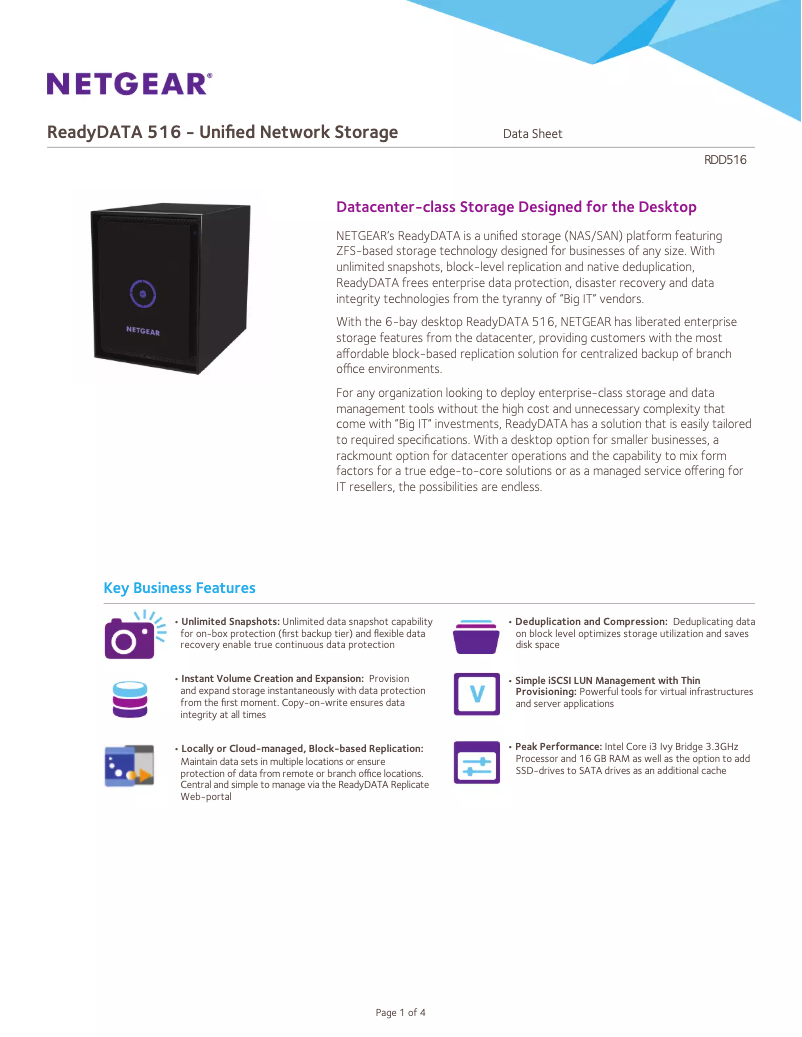 Page n°1 - Fiche technique Netgear ReadyData RDD1