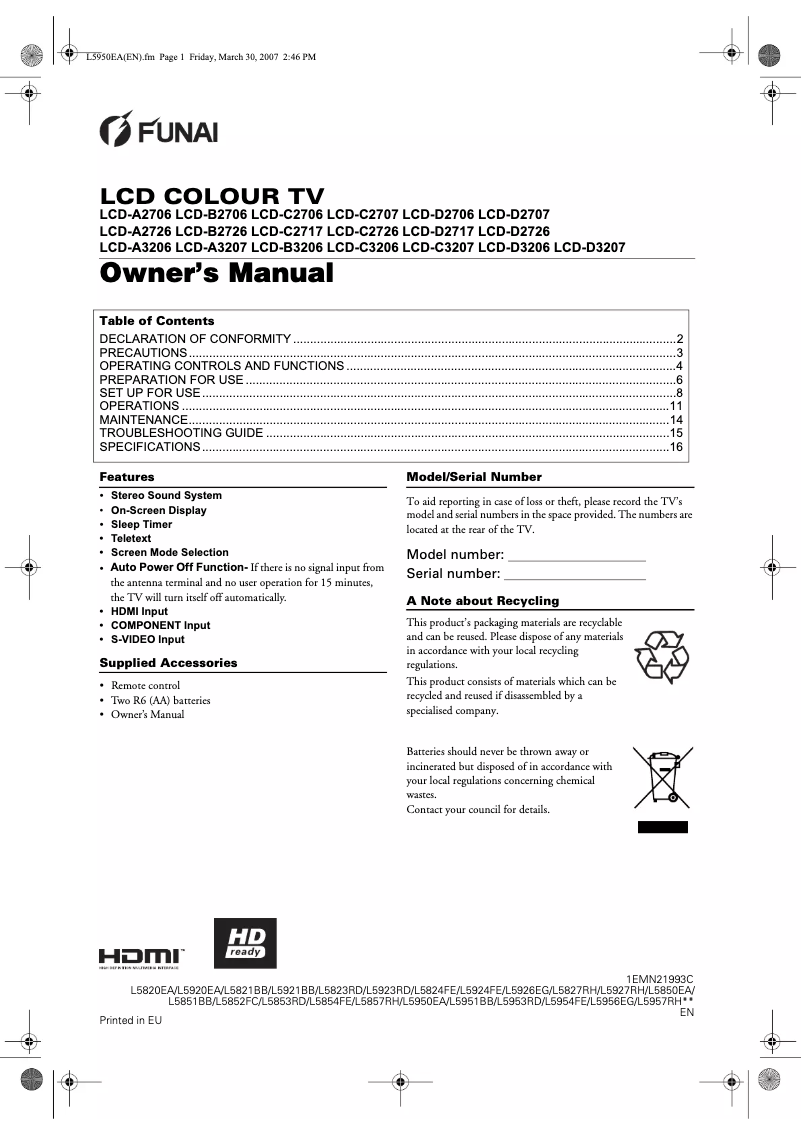 Image de la première page du manuel de l'appareil LCD-C2707