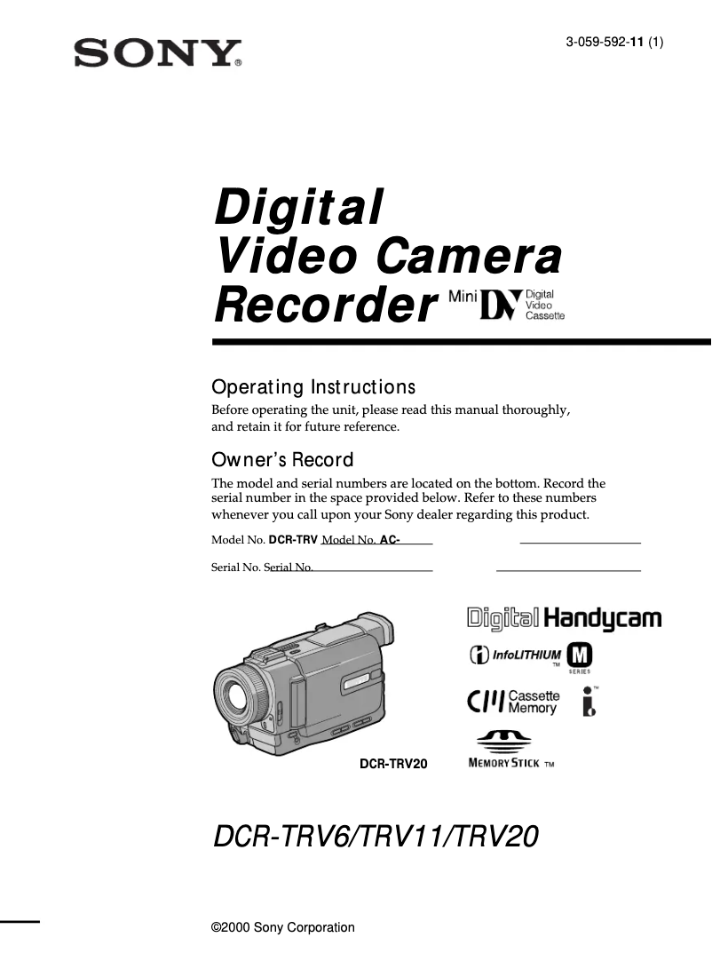 Image de la première page du manuel de l'appareil DCR-TRV6