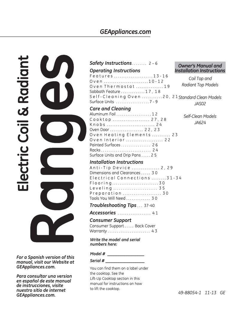 Page n°1 - Guide d'installation GE JAP02SNSS