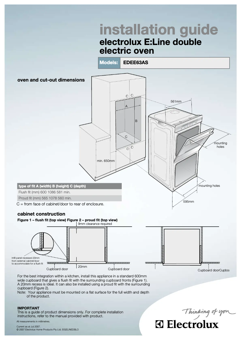 Page 1 de la notice Guide d'installation Electrolux EDEE63AS