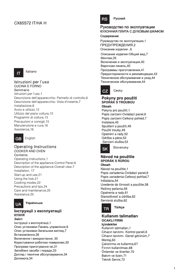 Page 1 de la notice Manuel utilisateur Hotpoint CX65S72 (A) IT/HA H