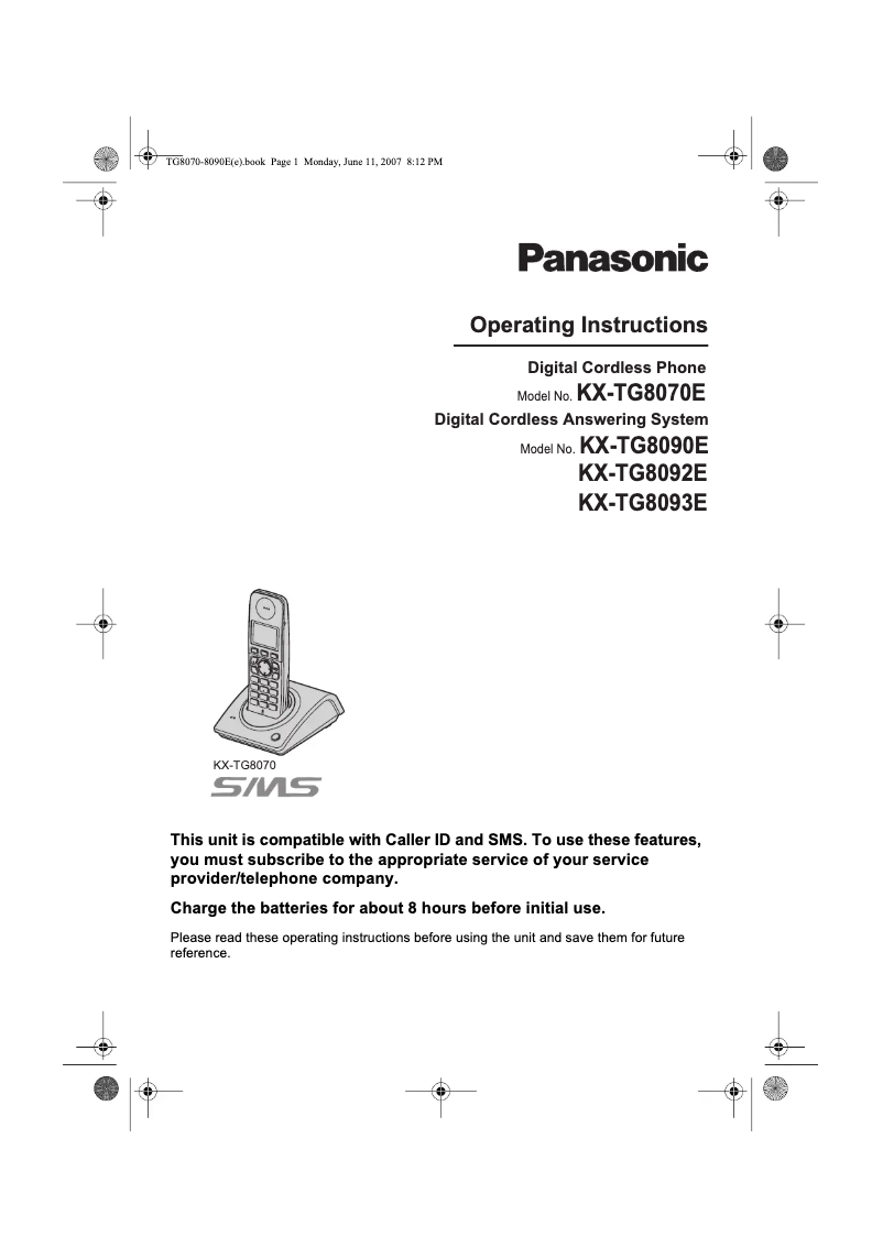 Page n°1 - Manuel utilisateur Panasonic KX-TG8093