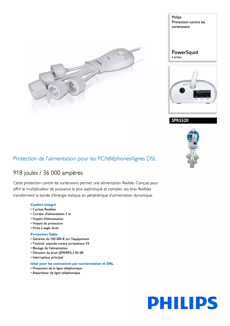 Page 1 de la notice Fiche technique Philips SPR5520