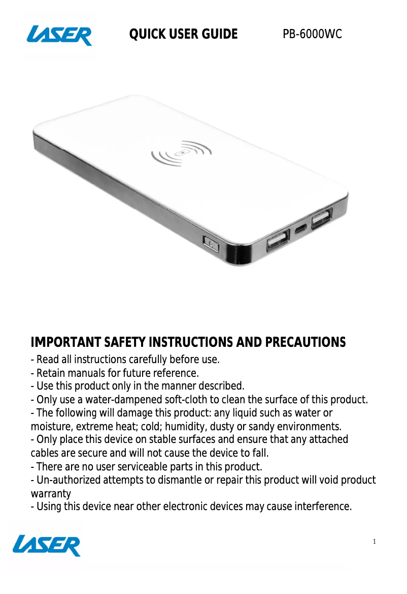 Page 1 de la notice Manuel utilisateur Laser PB-6000WC