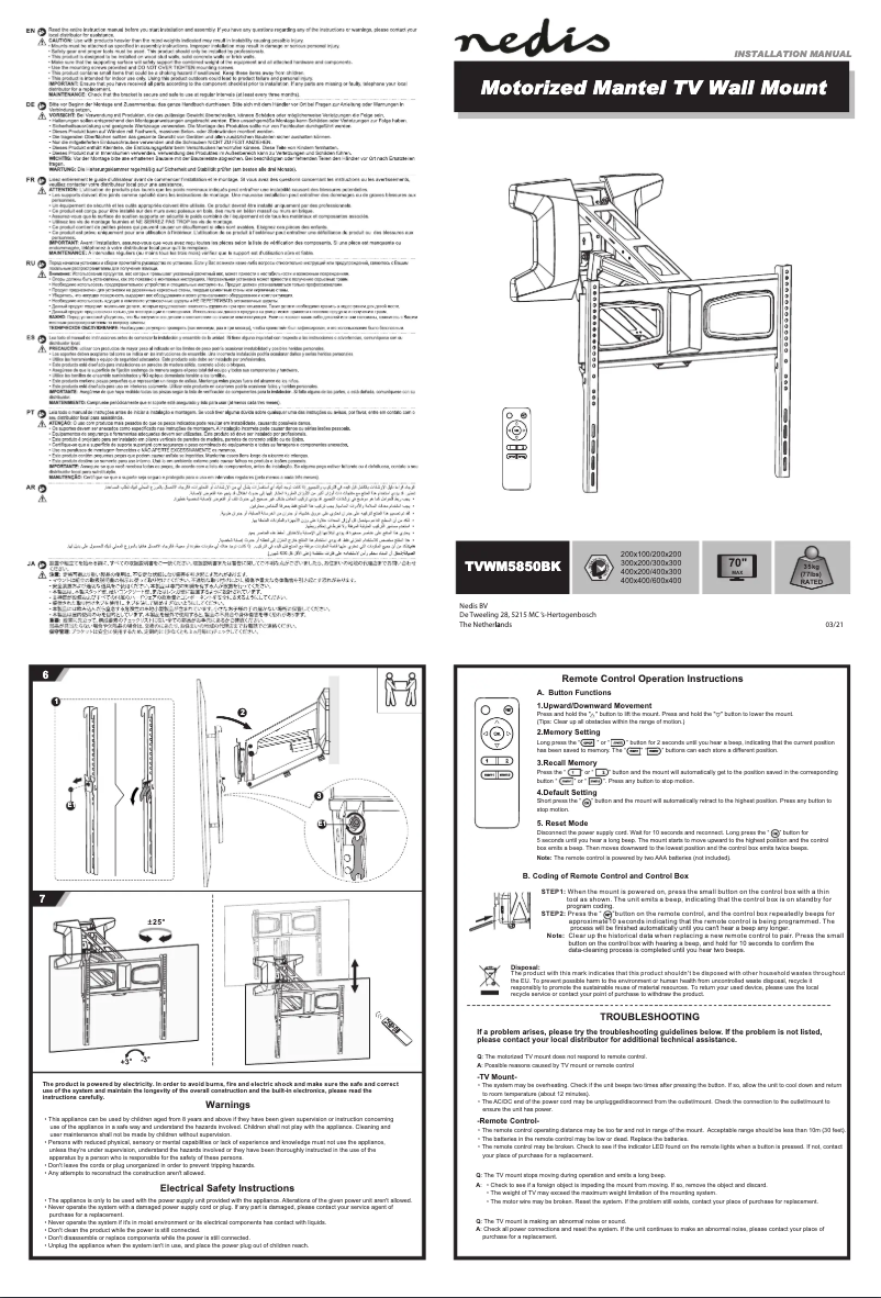 Page 1 de la notice Manuel utilisateur Nedis TVWM5850BK