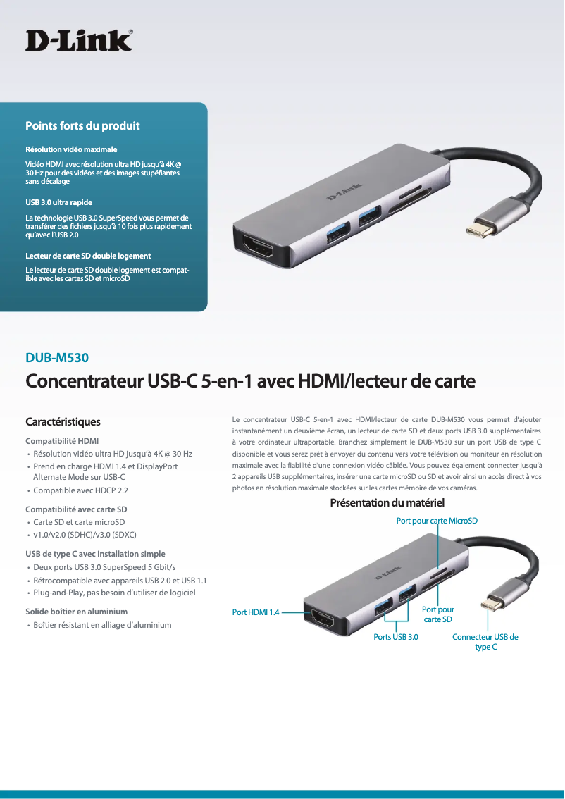 Page 1 de la notice Fiche technique D-Link DUB-M530